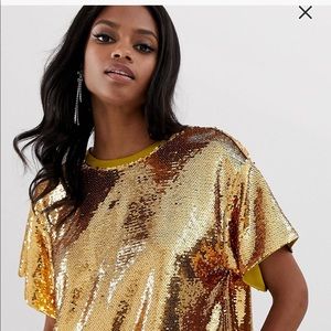 ASOS Embellished Gold Sequin Tee